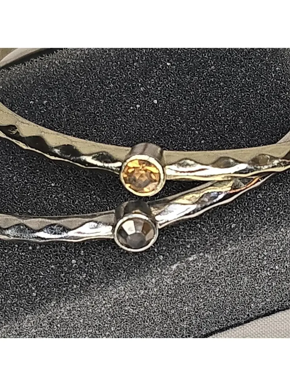 GRAZIANO Silver and Gold Coror Rhinestones Bangle Bracelets Set of 2